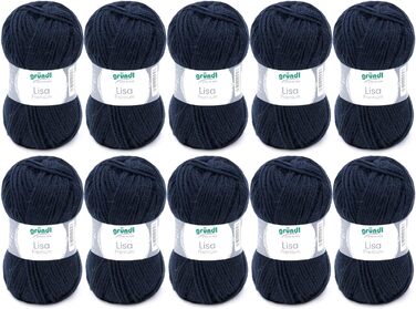 Пряжа Grndl Lisa Premium Uni Knitting & Crochet Yarn (м'яка і вовняна характер, проста в догляді миється трикотажна пряжа з 100 поліакрилу, 50 г/ 133 м, розмір голки 3,5 - 4,5, 10 клубків по 50 г кожен), (темно-синій)