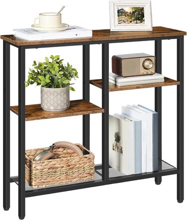 Вузький консольний столик HOOBRO, бічний столик 75 см, столик для передпокою, невеликий столик для демонстрації, диван-столик для невеликих приміщень, для входу, передпокою, вінтажний коричнево-чорний EBF79XG01 Вінтажний коричневийчорний