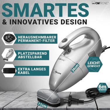 Ручний пилосос Clatronic потужністю 700 Вт та малою вагою Пилосос для прибирання оббивки, автомобілів, комп'ютерів та багато іншог