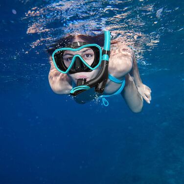 Набір для сноркелінгу, вдосконалена панорамна маска для сноркелінгу, водонепроникна маска для дайвінгу, захист від запотівання, загартоване скло із захистом від протікання, з 3-канальним преміальним сухим сноркелем для дорослих, водяно-зелений