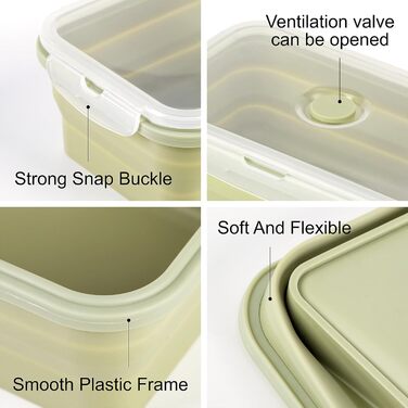 Складаний ланчбокс герметичний, набір з 3-х контейнерів для їжі з силікону 800 мл, 1200 мл, 2000 мл. Ідеально підходить для кемпінгу, пікніків, офісу та кухні.