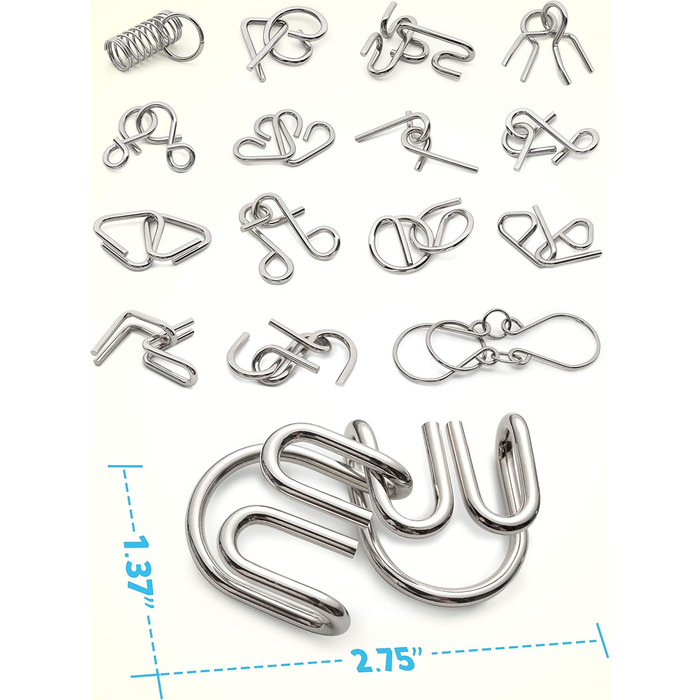 Набір головоломок із металевого дроту Coogam із 16 головоломок, головоломка Тест на інтелектуальні головоломки Гра Розбирання голо