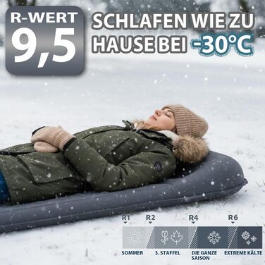 Килимок для сну HiiPeak R-value 9.5 надзвичайно теплий кемпінговий матрац з подушкою, ізольований пінопластовий надувний матрац для зими та літа, зручний килимок для сну для кемпінгу, активного відпочинку на свіжому повітрі, походів та наметів, сірий