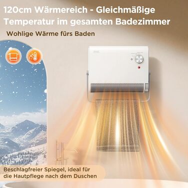 Енергозберігаючий вентилятор-обігрівач для ванної кімнати, настінний вентилятор Sandrem потужністю 2000 Вт для площі приблизно 30 кв.м, портативний керамічний вентилятор-обігрівач, сушить одяг з термостатом, має режими охолодження та теплого повітря, захи