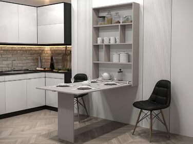 Настінний стіл Mirjan24 Albi, настінний розкладний стіл з 2 полицями, V-подібний стіл, обідній стіл, ідеально підходить для їдальні, кухні, розкладний стіл, барний стіл (Кашемір)