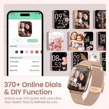 Подарункова коробкаЖіночий смарт-годинник із функцією телефону, 1,83-дюймовий HD-наручний годинник, пульсометр, монітор сну, менструальний цикл, SpO2, смарт-годинник IP68 із 113 спортивними режимами, крокомір для iOS та Android, рожеве золото