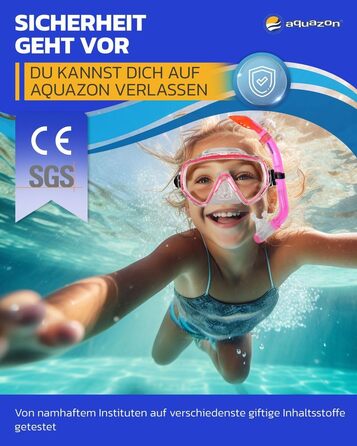 Набір для сноркелінгу AQUAZON Miami, набір для плавання, набір для дайвінгу, маска для дайвінгу з загартованими лінзами проти запотівання, силікон, напівсухий сноркель, регульовані ласти для дітей, темно-синій, розмір 27/31