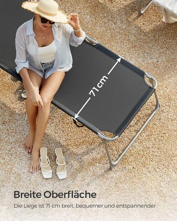 Великий складаний шезлонг SONGMICS, 200 x 71 x 38 см, вантажопідйомність 150 кг, з сонцезахисним тентом та регульованою спинкою, для саду, басейну, тераси, темно-сірий GCB22GYV2 антрацит