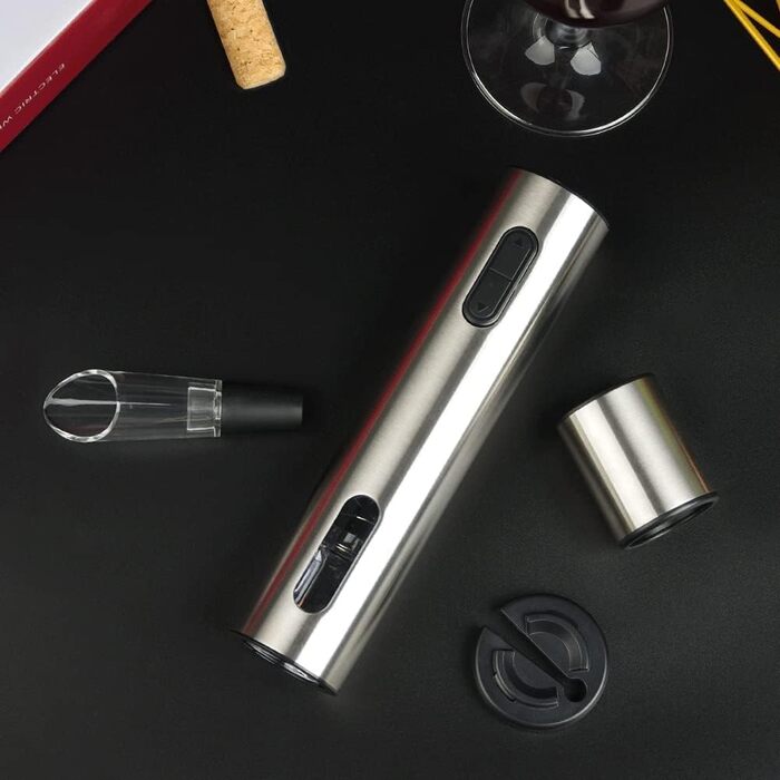Електричний набір відкривачів для вина CIRCLE JOY Електричний штопор Акумуляторний відкривач винних пляшок для вина Подарунковий набір для вина з різаком для фольги, аератором для вина та вакуумною пробкою для вина, срібний акумуляторний набір вин - срібл