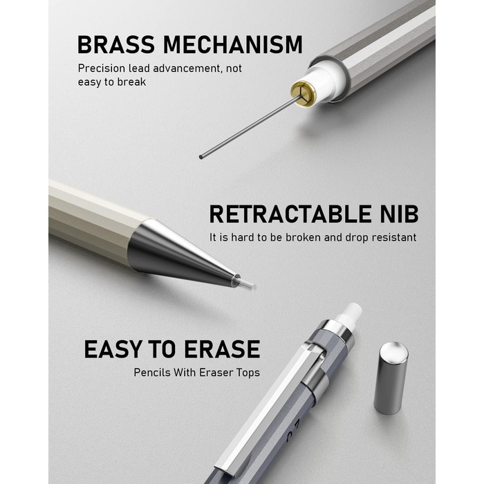 Набір механічних олівців Nicpro з 37 предметів, 8 олівців для малювання 0,5, 0,7, 0,9 та 2 мм, тримач для олівців для ескізів та малювання з 20 тюбиками (кольори 6B, 4B, 2B, HB, 2H, 4H), гумка для грифелів