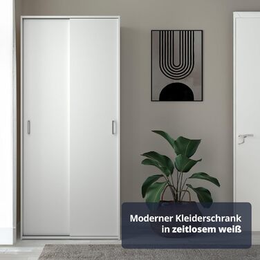 Шафа KHG, біла, 2-дверна шафа з розсувними дверима та 1 рейкою для одягу, 2 полицями, штанговими ручками, позачасова шафа з розсувними дверима, 2-дверна