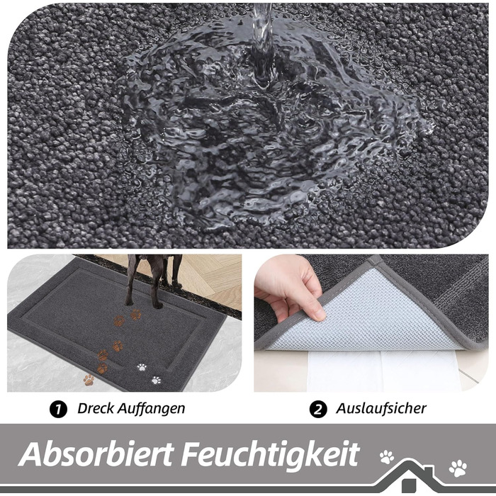 Килимок BEQHAUSE для прихожих, 60 x 90 см, миючий килимок для бруду, нековзний, можна прати в пральній машині, для вхідних і задніх дверей, входів, коридорів, темно-сірий