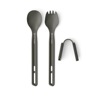 Набір столових приборів Frontier Ultralight - Довга ручка - 1 особа, 2 предмети - Кемпінгова ложка та лопатка тримач - Кемпінговий посуд з твердого анодованого алюмінію - Гладке та матове покриття - Ложка та лопатка 32 г з довгою ручкою