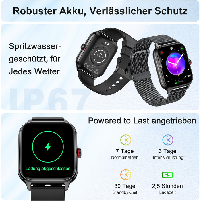 Розумний годинник для чоловіків та жінок, функція телефону, артеріальний тиск, пульс, сон, 1.96-дюймовий фітнес-годинник зі штучним інтелектом, понад 100 спортивних режимів, водонепроникність IP67, крокомір, будильник, калькулятор, візитна картка, iOS/And