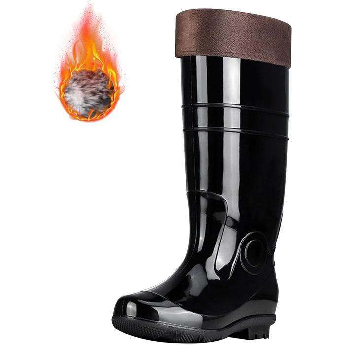 Чоловічі гумові чоботи Wellington до коліна, зимові теплі гумові чоботи з хутряною підкладкою, водонепроникне водне взуття без ковзання, нековзне садове гумове взуття для роботи на свіжому повітрі, риболовлі та подорожей