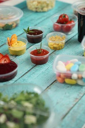 Контейнери для зберігання Inoverse на 500 предметів, стаканчики для заправки з кришками 80 мл стаканчики для соусу з ПП, прозорі контейнери для соусів на винос, контейнери для соусу, стаканчики для дегустації, стаканчики для делікатесів, без BPA 80 мл.