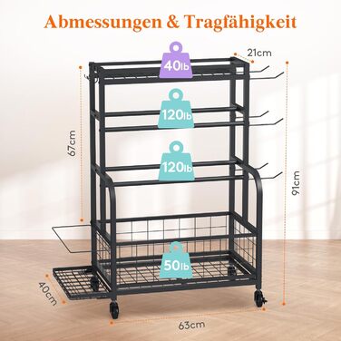 Стійка для штанг Lifewit для домашнього спортзалу, зберігання штанг із замикаючимися універсальними колесами та гачками, стійка для гир, тримач для килимка для йоги, стійка для силових тренувань, полиця для ваг для дому, гаража, середня