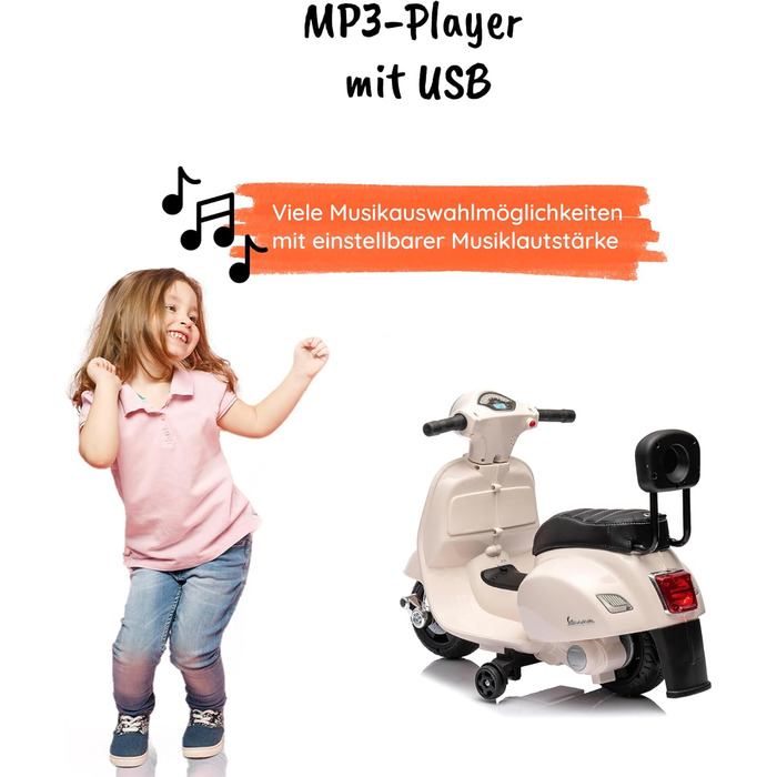 Дитячий електромотоцикл 6 вольт Vespa електричний дитячий самокат від Babycar зі спинкою - електричний дитячий самокат Vespa з нож