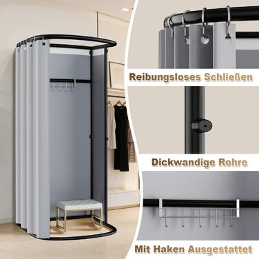 Окремостояча роздягальня, U-подібна, з рухомою рейкою, підлогова переносна ширма для затінення, залізний кронштейн для вушок для роздягальні, для офісу, торгового центру, сірий