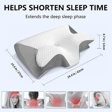 Подушка для шиї JINER, подушка з піни з ефектом пам&39яті, ортопедична подушка, ергономічна подушка для сну на боці, спині та животі, 62x37x10/12 см