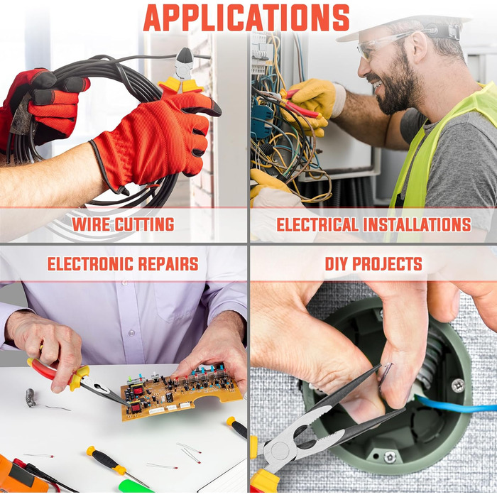 Набір електромонтажних пасатижів (3 шт.), професійні ізольовані, з сертифікацією VDE довгі, гострогубці та бічні кусачки