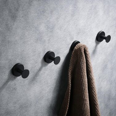 Настінні гачки для ванної кімнати, гачки для одягу, гачки для рушників, настінні, 4 шт., чорні аксесуари, надміцні, вішалка для капелюхів, вішалка для одягу, чорний, 9777B-4
