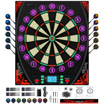 Електронна мішень для дартсу з німецьким голосом, підсвіченим кільцем з цифрами та РК-екраном, електронна мішень для дартсу з 34 іграми та 369 варіаціями, електронна мішень для дартсу для дорослих
