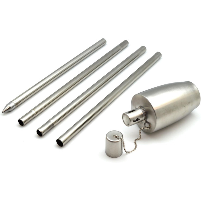 Металеві садові смолоскипи Harbour Housewares - бочка - 12 шт. - 146 см, срібні садові смолоскипи, освітлення, сучасне зовнішнє освітлення, парафінова лампа, ліхтар зі свічкою для вечірок, подій