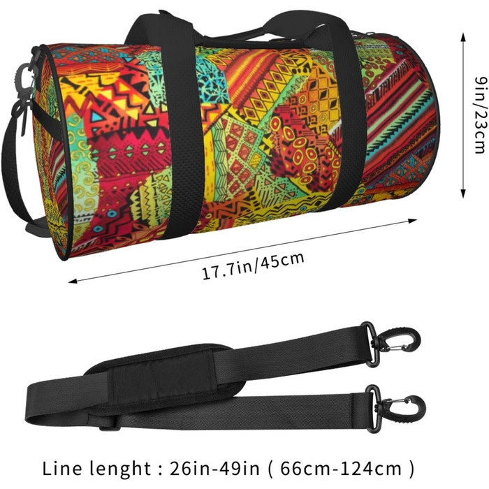 Спортивна сумка, дорожня сумка, з африканським текстилем, візерунок печворк, сумка для подорожей на вихідні, чорна, універсальний розмір, сумка для подорожей