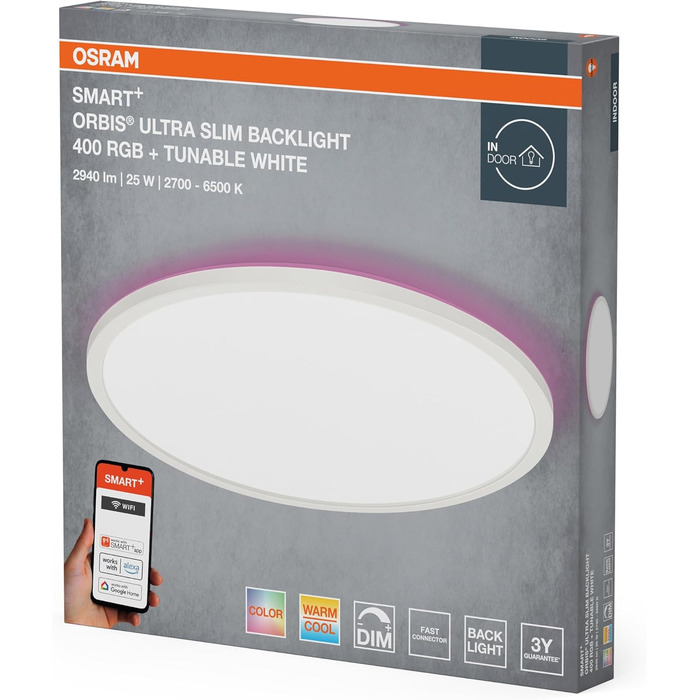 Світлодіодна панель Osram SMART Orbis 400мм, Білий, RGBTW, WiFi, Backlite, Ultraslim