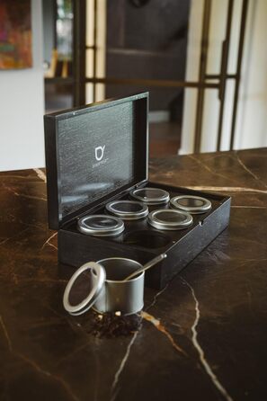 Велика коробка для чорного дерев&39яного чаю Bredemeijer, 35,5 x 20,8 см - Чайна коробка без віконця з 6 контейнерами для розсипного чаю та мірною ложкою, чорна