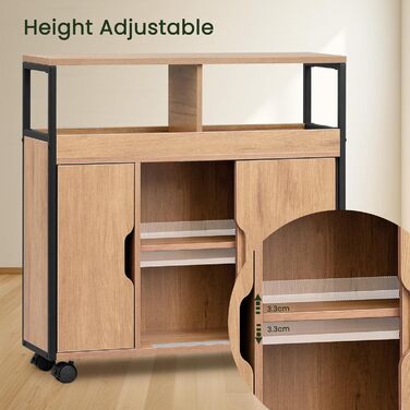 Шафка для ванної кімнати EUGAD, вузька нішева шафка, шафка для ванної кімнати з 2 відкритими відділеннями, регульована полиця, розсувні дверцята, нішева полиця з колесами, 70x70x20 см, чорний світлий дуб E1-MDF метал 70x20x70 см