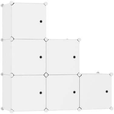 Кубоподібний модуль для зберігання з дверцятами, 6 кубічних полиць, гардеробна шафа, модульна пластикова полиця, ідеально підходить для спальні, 93,5 см Д x 31,8 см Ш x 93,5 см В, молочно-білий, USHS3006M-DOOR