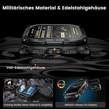 Розумний годинник KOSPET Tank M4 GPS для чоловіків, повністю з нержавіючої сталі, глобальні офлайн-карти та система з 6 супутників, водонепроникність 100 м, 50-денний заряд батареї, дзвінки Bluetooth, цілодобовий моніторинг серцевого ритму/сну, чорний