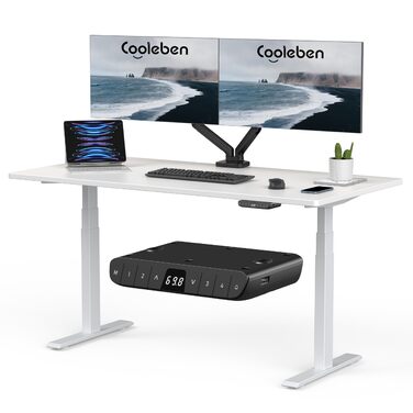 Стіл з регулюванням висоти 140x70 см, цільна стільниця 25 мм, подвійний двигун, 3-рівнева конструкція, інтелектуальне керування з 4 пресетами пам&39яті та 2 USB-портами (білий білий), білий білий 140 см x 70 см