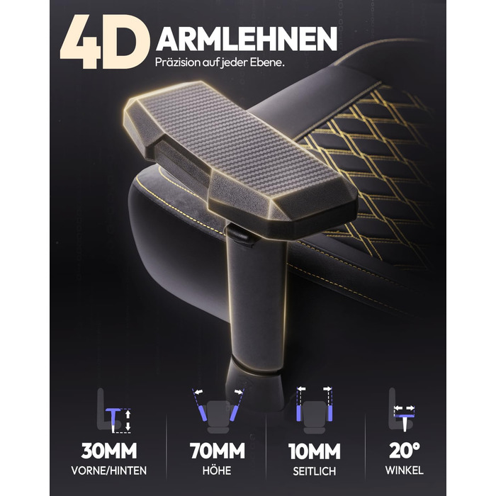 Ігрове крісло Dowinx, вантажопідйомність 200 кг, крісло керівника, ергономічне офісне крісло з 4D підлокітниками та поперековою опорою, ігрове крісло з регульованою висотою для геймерів та кіберспорту, чорне