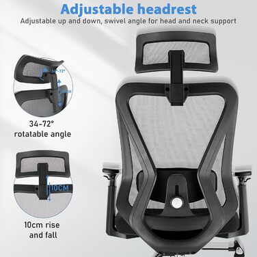 Ергономічне офісне крісло, стілець для роботи з підголівником, поперековою опорою, підлокітниками, регулюванням висоти, обертове крісло з функцією нахилу 90-130 (з фіксацією), вантажопідйомність до 150 кг.