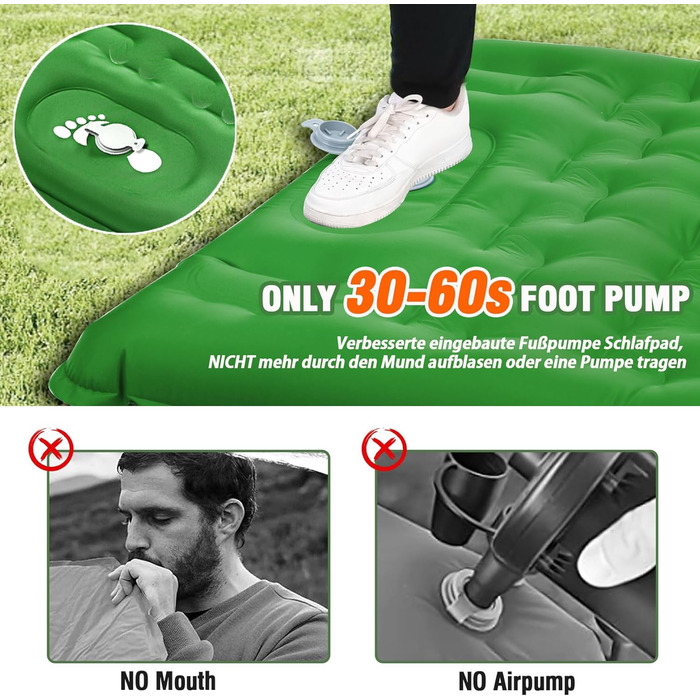 Килимок для сну на вулиці, потовщений кемпінговий килимок 12 см, самонадувальний з ножним насосом та подушкою, надлегкий складаний, надувний матрац для кемпінгу, походів, подорожей на природі, зелений