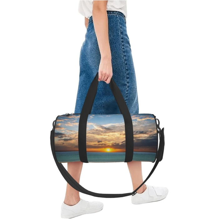 Спортивна сумка для подорожей, пляжна сумка з принтом Захід сонця, сумка на нічліг, чорна, універсальний розмір