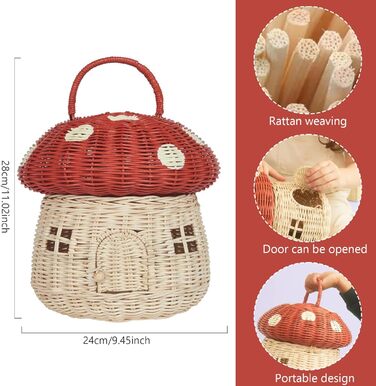 Кошик для грибів, 11 дюймів, у формі будиночка, з кришкою, портативний декоративний ротанг з ручкою, реквізит для фотографії, подарунки для дитячого декору