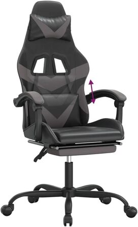 Геймерське крісло, офісне крісло, з підставкою для ніг, чорно-сіре, штучна шкіра