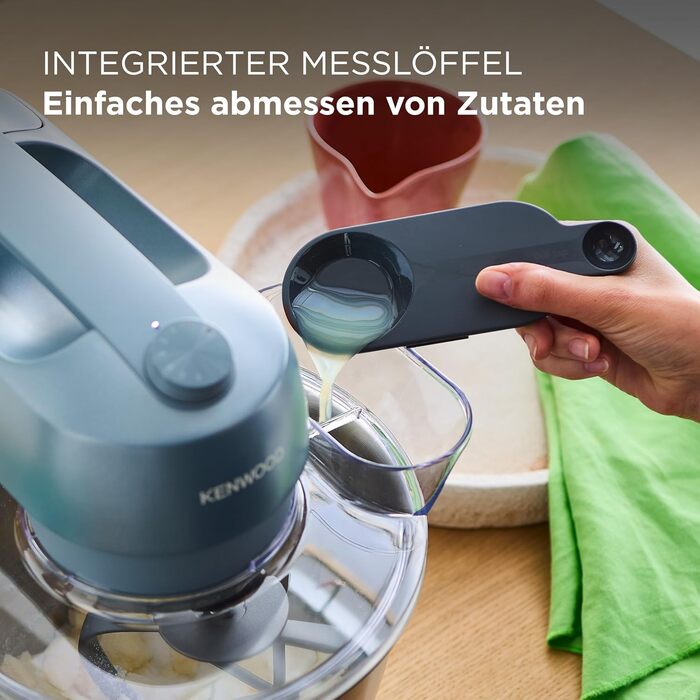 Кухонна машина Kenwood Go KZM35.000GY, компактна, чаша 4 л, K-гак, вінчик, гак для тіста, захисний екран та мірна ложка, металевий корпус з ручкою, 800 Вт, синьо-сіра