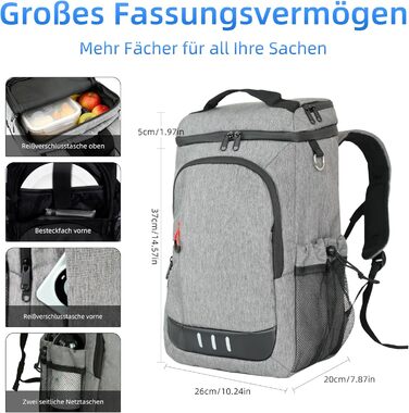 Рюкзак-холодильник для кемпінгу, місткість 24 літри, ізольований рюкзак для пікніка, водонепроникний рюкзак-холодильник, герметична портативна м&39яка сумка-холодильник для пляжу, подорожей, пікніка, сірий