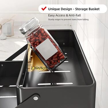 Рівнева складна полиця для спецій Bokelai, регульована по висоті кухонна полиця для зберігання Органайзер для спецій з протиковзкими накладками Металевий органайзер для спецій для шафи та стільниці Чорний - 3 рівні, 3-