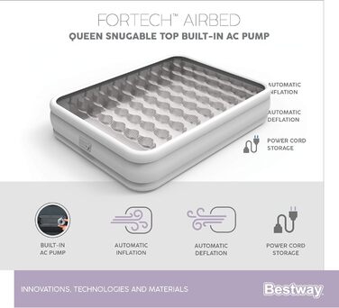 Надувний ліжко Bestway Fortech Snuugable Top 203 x 152 x 46 см, з вбудованим електронасосом