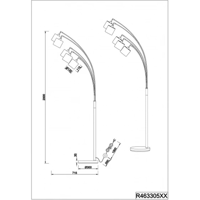 Торшер Reality Lighting Tommy R46335979, матовий метал, тканинний абажур золотого кольору, ексклюзивний 5 шт. E14 (чорний, дугова лампа)