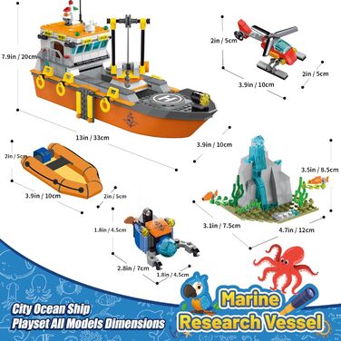 Міська плавуча іграшка для будівництва кораблів, океанський дослідницький корабель, човен, дослідницьке судно, іграшка зі світлодіодним підсвічуванням, гелікоптер, підводний човен, клітка для акул, подарунки на день народження для хлопчиків 6-12 років, ді