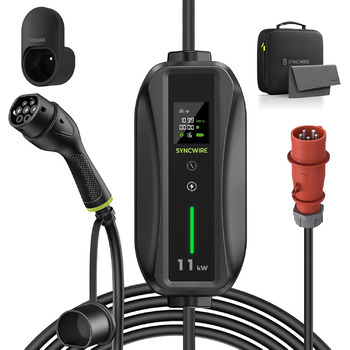 Зарядний пристрій для електромобілів SYNCWIRE 11кВт тип 2-5,5м 3-фазний 6-16А з регульованою потужністю зарядки зарядний кабель дл