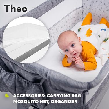 Дитяче ліжечко Lionelo Theo 2-в-1, темно-сіре, від народження до 9 кг, темно-сіре, Theo