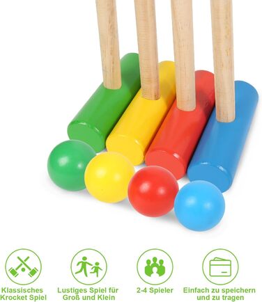 Крокетна гра для 2-4 гравців, набір для крокету з сумкою, дерев&39яна іграшка для дітей та дорослих, гра для всієї родини на свіжому повітрі, гра на спритність